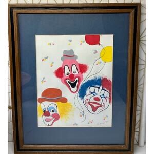 Vintage Original Framed Clown‎ Painting | Signed by Laura (1984)